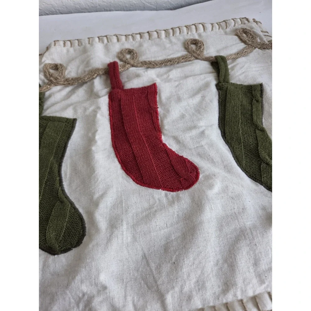 Pier 1 Imports Christmas Stocking Throw Pillow 19x13 Rope Trim Linen Blend